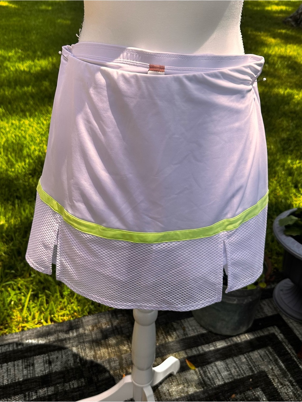 Women’s white Mesh Tennis Skirt with Lime Trim